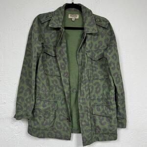 Ecote Green Animal Print Utility Style Jacket Womens 8 Fall Casual Boho Classic